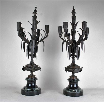 19th Century Bronze and Marble Clock and Candleholders by James Pradier, Set of 3-SYQ-717290