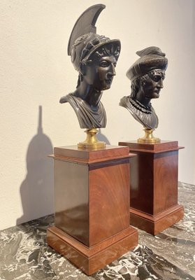 19th Century Bronze Busts on Mahogany Bases, Set of 2-HJP-1799551