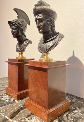 19th Century Bronze Busts on Mahogany Bases, Set of 2-HJP-1799551