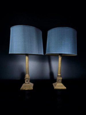 19th Century Bronze Column Table Lamps, 1890, Set of 2-FDW-2039614