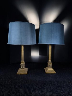 19th Century Bronze Column Table Lamps, 1890, Set of 2-FDW-2039614