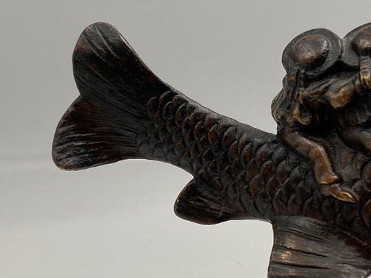 19th Century Bronze Figure of Sailors Riding a Fish-QKG-1357716