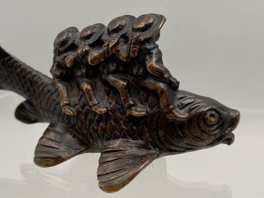 19th Century Bronze Figure of Sailors Riding a Fish-QKG-1357716