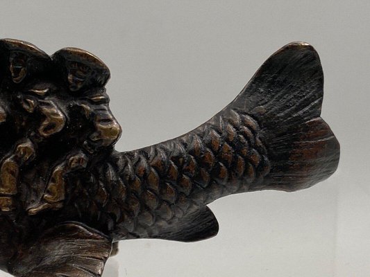 19th Century Bronze Figure of Sailors Riding a Fish-QKG-1357716