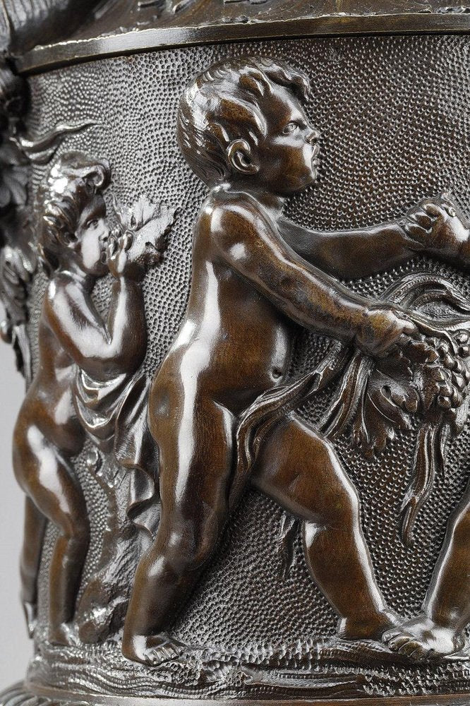 19th Century Bronze Vase with Harvesting Putti in the Gout of Clodion, 1890s