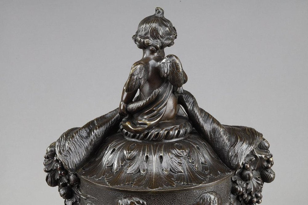 19th Century Bronze Vase with Harvesting Putti in the Gout of Clodion, 1890s