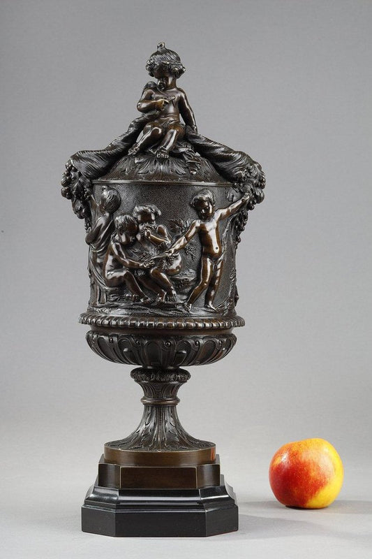 19th Century Bronze Vase with Harvesting Putti in the Gout of Clodion, 1890s