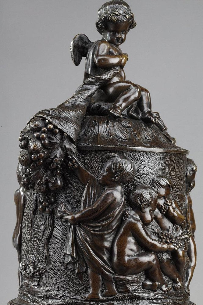 19th Century Bronze Vase with Harvesting Putti in the Gout of Clodion, 1890s