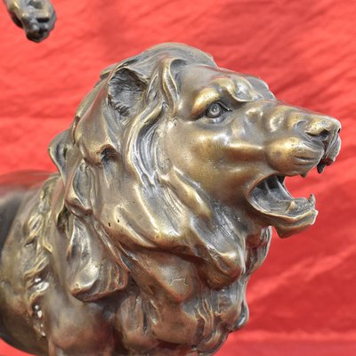 19th Century Bronze Warrior with Spear and Lion Sculpture from Antoine Louis Barye-YVI-715741