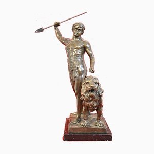 19th Century Bronze Warrior with Spear and Lion Sculpture from Antoine Louis Barye-YVI-715741