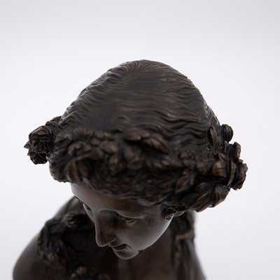 19th-Century Bronze Young Woman Crowned with Flowers by J.C. Marin-NYF-2018845