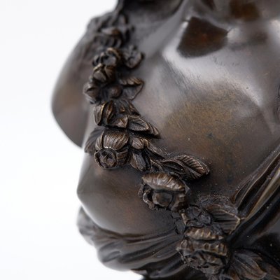 19th-Century Bronze Young Woman Crowned with Flowers by J.C. Marin-NYF-2018845