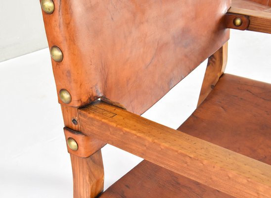 19th Century Brutalist Spanish Oak and Cognac Leather Castellana Armchair-IJF-1755958