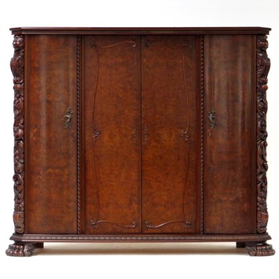 19th Century Burr Walnut Wardrobe with Big Lion Feet, 1890s-UBE-1417671