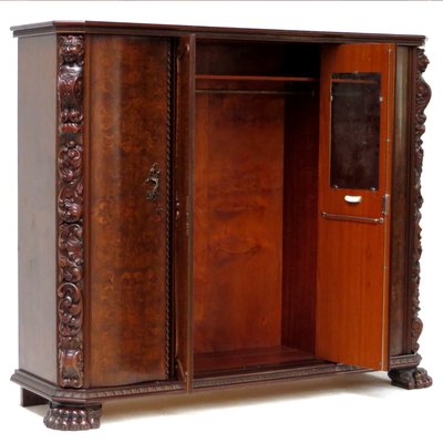 19th Century Burr Walnut Wardrobe with Big Lion Feet, 1890s-UBE-1417671