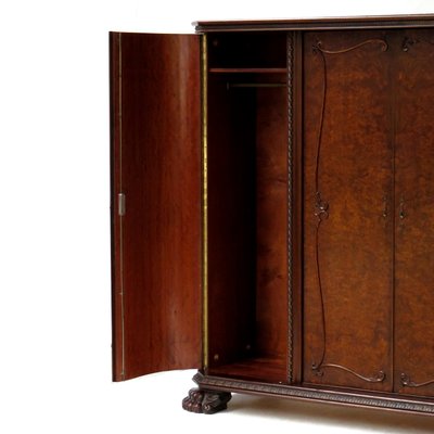 19th Century Burr Walnut Wardrobe with Big Lion Feet, 1890s-UBE-1417671