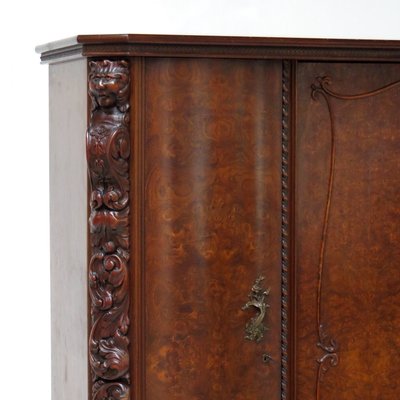 19th Century Burr Walnut Wardrobe with Big Lion Feet, 1890s-UBE-1417671