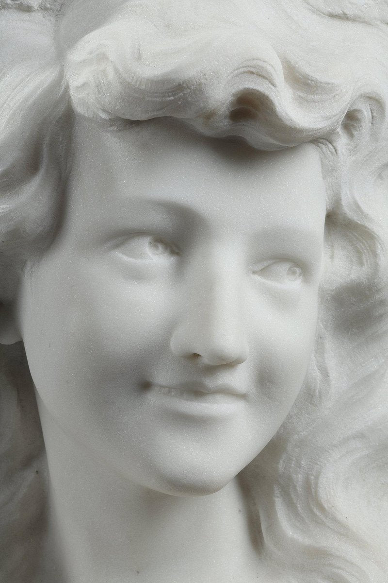 19th Century Bust of Young Woman in Carrara Marble, 1890s