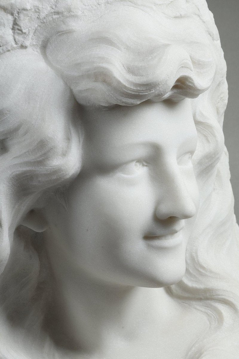 19th Century Bust of Young Woman in Carrara Marble, 1890s