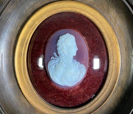 19th Century Cameo Profile of Woman in Wooden Frame-QKG-1758619