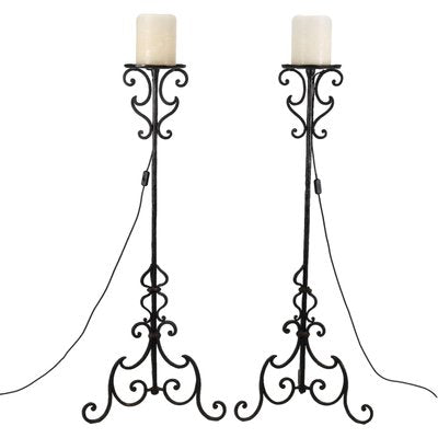 19th Century Candleholder Floor Lamps in Wrought Iron, Italy, Set of 2-VMM-1431281