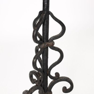 19th Century Candleholder Floor Lamps in Wrought Iron, Italy, Set of 2-VMM-1431281