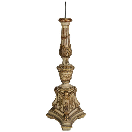 19th Century Candlestick in Sculpted in Lacquer & Solid Wood