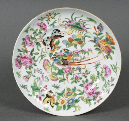 19th Century Canton Porcelain Plate with Butterflies and Birds-QKG-1799989