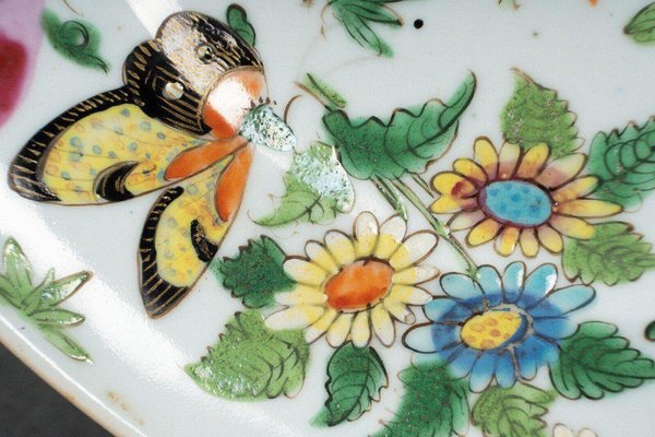 19th Century Canton Porcelain Plate with Butterflies and Birds-QKG-1799989