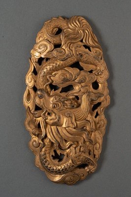 19th Century Carved Gilded Wood Panel with Dragon Decoration, China, Indochina-QKG-1806665