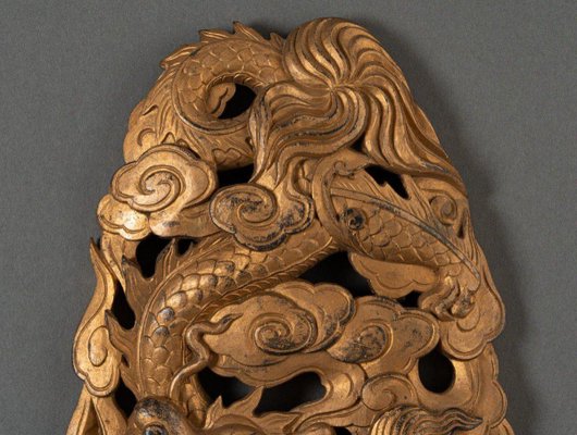 19th Century Carved Gilded Wood Panel with Dragon Decoration, China, Indochina-QKG-1806665