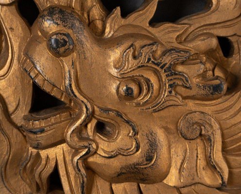 19th Century Carved Gilded Wood Panel with Dragon Decoration, China, Indochina-QKG-1806665