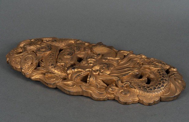 19th Century Carved Gilded Wood Panel with Dragon Decoration, China, Indochina-QKG-1806665