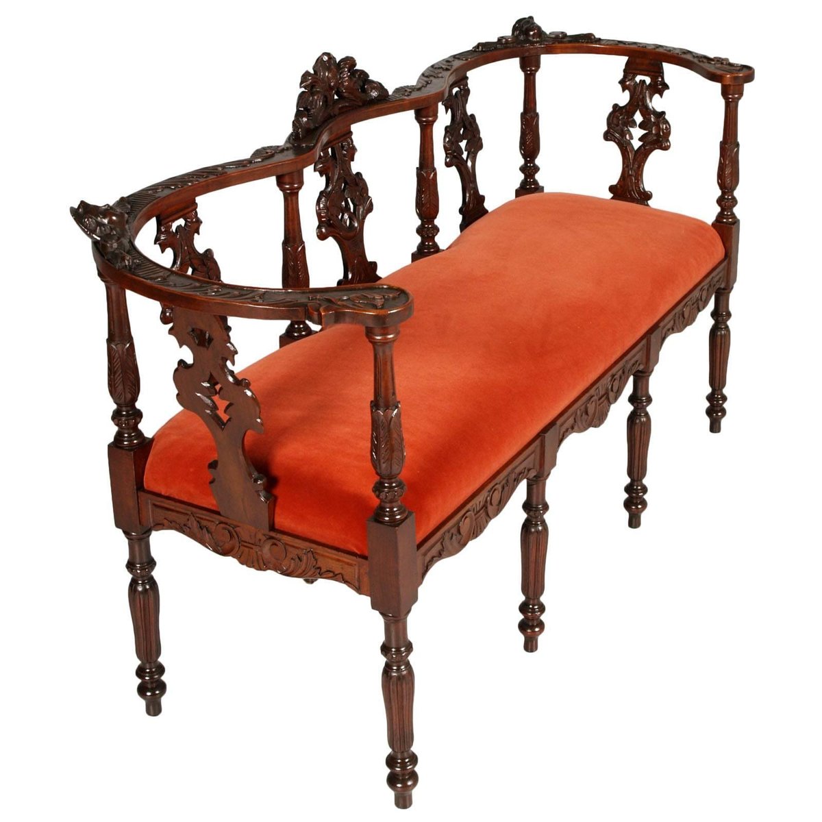 19th-Century Carved Walnut Lounge Set from Testolini Salviati, 1900s, Set of 3