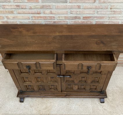 19th Century Catalan Spanish Baroque Credenza or Buffet with Two Drawers in Carved Walnut-NOU-962100