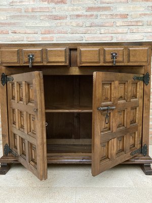 19th Century Catalan Spanish Baroque Credenza or Buffet with Two Drawers in Carved Walnut-NOU-962100