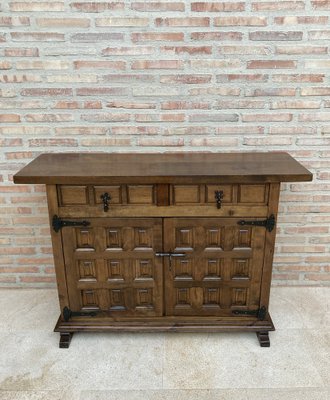 19th Century Catalan Spanish Baroque Credenza or Buffet with Two Drawers in Carved Walnut-NOU-962100