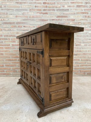 19th Century Catalan Spanish Baroque Credenza or Buffet with Two Drawers in Carved Walnut-NOU-962100