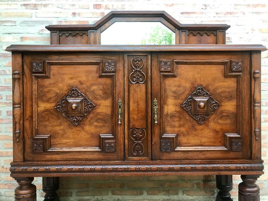 19th Century Catalan Spanish Buffet with 2 Doors and Mirror Crest-NOU-1076356