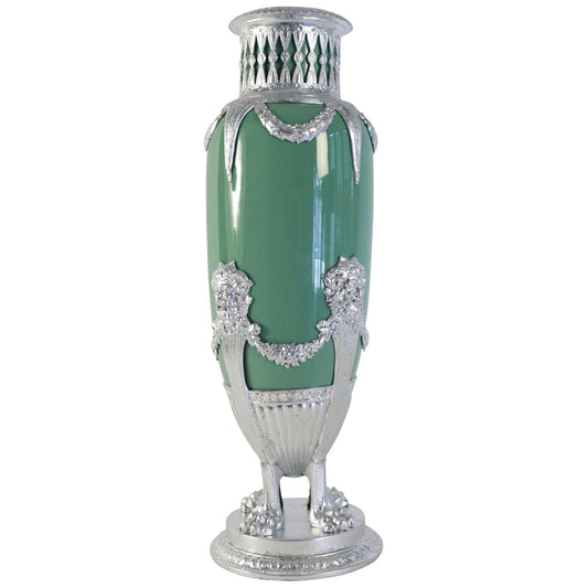 19th Century Celadon Vase in Faience, Silver-Plate & Silver Leaf