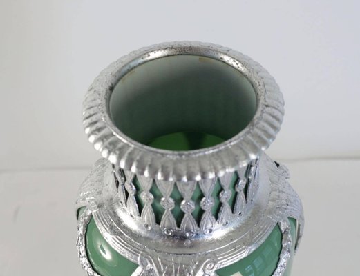 19th Century Celadon Vase in Faience, Silver-Plate & Silver Leaf-WFS-744695