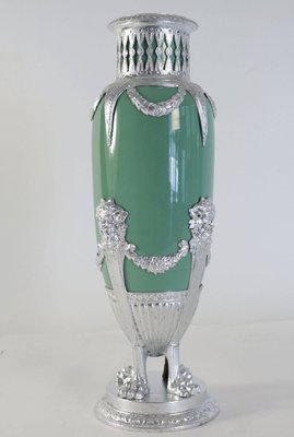 19th Century Celadon Vase in Faience, Silver-Plate & Silver Leaf-WFS-744695