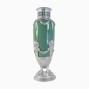 19th Century Celadon Vase in Faience, Silver-Plate & Silver Leaf-WFS-744695