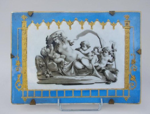 19th Century Celestial Blue Porcelain Rectangular Plates with Antique Scenes, Set of 2-CEJ-626784