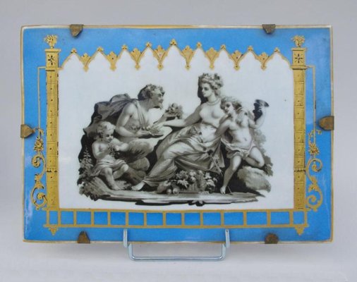 19th Century Celestial Blue Porcelain Rectangular Plates with Antique Scenes, Set of 2-CEJ-626784