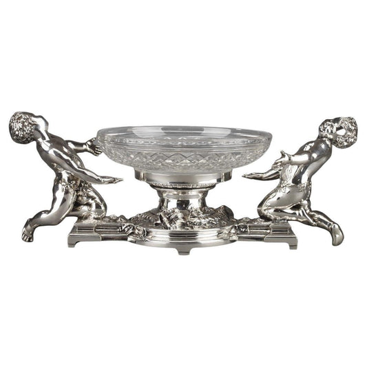 19th Century Centerpiece in Silvered Bronze & Crystal by Christofle