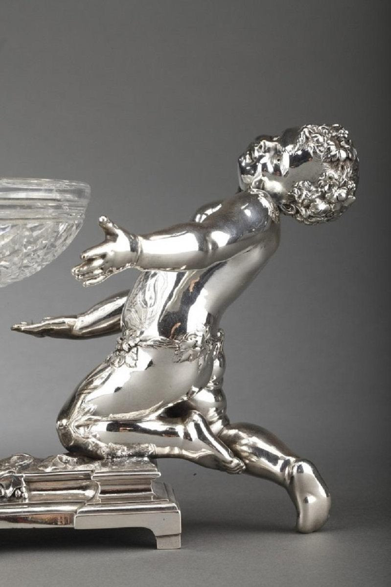 19th Century Centerpiece in Silvered Bronze & Crystal by Christofle