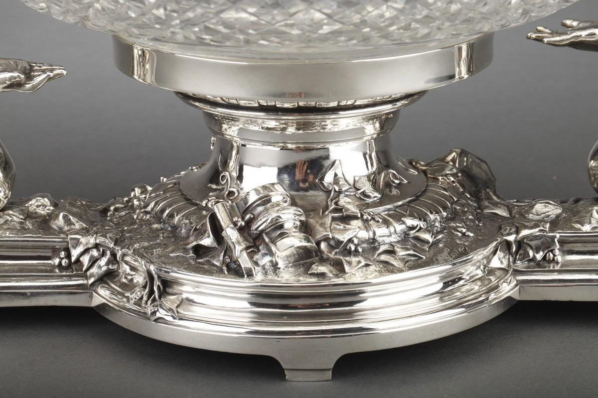 19th Century Centerpiece in Silvered Bronze & Crystal by Christofle