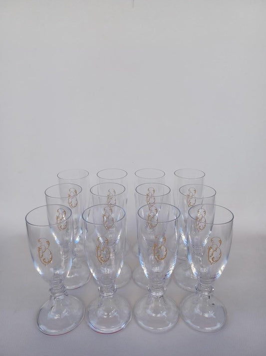 19th Century Champagne Flutes in Val Saint Lambert Crystal, Set of 12