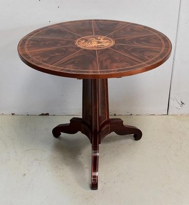 19th Century Charles X Pedestal Table in Mahogany Bramble Veneer & Marquetry-RVK-696183